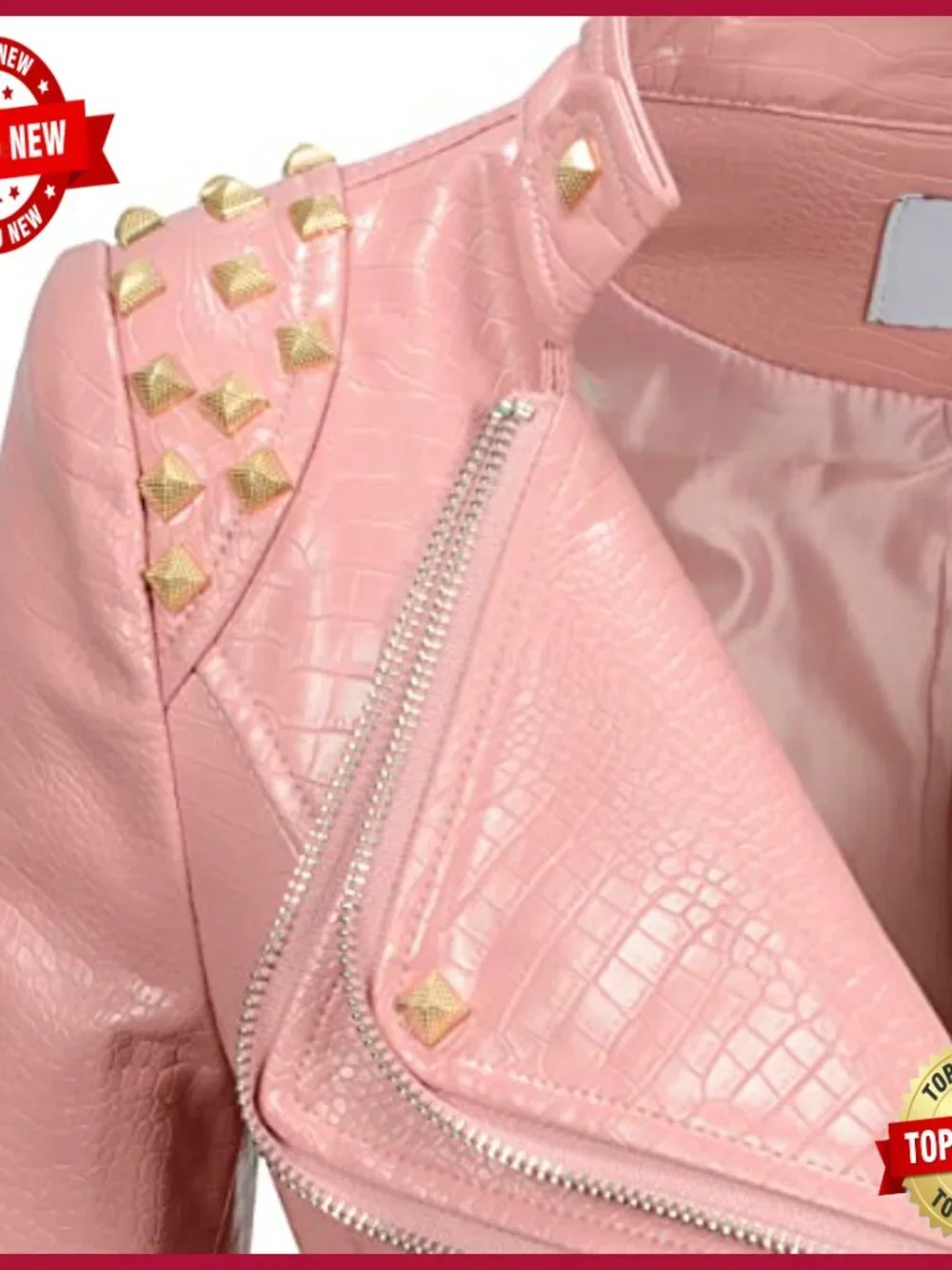 Women's Studded Faux Leather Moto Jacket, Punk Style, Zipper Closure - Picture 5 of 6